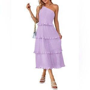 One Shoulder Ruffle Swing Midi Dress Lilac size XL